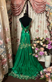 Vintage Mermaid Spaghetti Strap Green Tulle With Beads Gem Long Prom Dresses Formal Party Teens Evening Gowns HZ0311