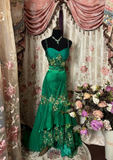 Vintage Mermaid Spaghetti Strap Green Tulle With Beads Gem Long Prom Dresses Formal Party Teens Evening Gowns HZ0311