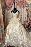 Retro Ball Gown Spaghetti Strap Ivory 70s Fitted Corset Bride Gown Long Wedding Dresses Brides Dress HZ0311