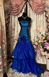 Elegant Mermaid Strapless Navy Blue Sleeveless Taffeta Ruched Pleated Long Formal Prom Dresses Party Gowns HZ0311