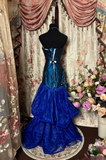 Elegant Mermaid Strapless Navy Blue Sleeveless Taffeta Ruched Pleated Long Formal Prom Dresses Party Gowns HZ0311