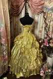 Vintage Ball Gown Strapless Gold With Beads Prom Dress Long Quinceanera Dresses Sweet 15 16 Birthday Gown HZ0311