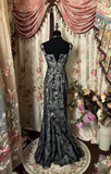 Vintage Mermaid Spaghetti Strap Gray Tulle With Beads Gem Long Prom Dresses Formal Party Teens Evening Gowns HZ0311