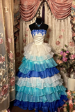 Vintage Ball Gown Strapless Sleeveless Multi Layers Chiffon Prom Dress Long Quinceanera Dresses Sweet 15 16 Birthday Gown HZ0311