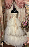 Retro Ball Gown Strapless Tulle Ivory 70s Fitted Corset Bride Gown Long Wedding Dresses Brides Dress HZ0311