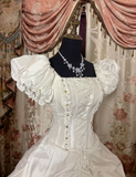 Retro Ball Gown Square Neck Satin Ivory 70s Fitted Corset Bride Gown Long Wedding Dresses Brides Dress HZ0311