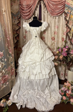 Retro Ball Gown Square Neck Satin Ivory 70s Fitted Corset Bride Gown Long Wedding Dresses Brides Dress HZ0311