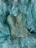 Vintage Ball Gown Sweetheart Blue With Gold Beads Ruffle Layers Long Quinceanera Dresses Sweet 15 16 Birthday Gown HZ0311