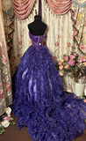 Vintage Ball Gown Sweetheart Purple With Beads Ruffle Layers Long Quinceanera Dresses Sweet 15 16 Birthday Gown HZ0311