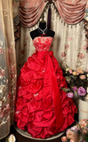 Vintage Ball Gown Strapless Red With Appliques Ruffle Layers Long Quinceanera Dresses Sweet 15 16 Birthday Gown HZ0311