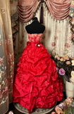 Vintage Ball Gown Strapless Red With Appliques Ruffle Layers Long Quinceanera Dresses Sweet 15 16 Birthday Gown HZ0311