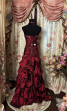 Vintage Mermaid Sweetheart Sleeveless With Silver Beads Burgundy Taffeta Long Prom Dresses Formal Evening Gowns HZ0311
