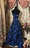Vintage Mermaid Sweetheart 70s Sleeveless With Silver Beads Royal Blue Taffeta Long Prom Dresses Formal Evening Gowns HZ0311