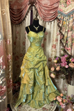 Vintage Mermaid Spaghetti Strap Sage Green With Beads Gem Long Prom Dresses Formal Party Teens Evening Gowns HZ0311