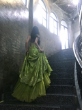 Vintage Mermaid V Neck Sequins Green With Beads Gem Long Prom Dresses Formal Party Teens Evening Gowns HZ0311