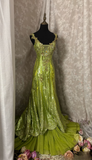 Vintage Mermaid V Neck Sequins Green With Beads Gem Long Prom Dresses Formal Party Teens Evening Gowns HZ0311