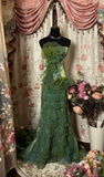 Vintage Mermaid Strapless 70s Sleeveless With Ruffles Long Prom Dresses Formal Evening Gowns HZ0311