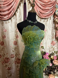 Vintage Mermaid Strapless 70s Sleeveless With Ruffles Long Prom Dresses Formal Evening Gowns HZ0311
