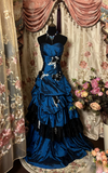 Vintage Mermaid Sweetheart Navy Blue 70s Sleeveless With Ruffles Long Prom Dresses Formal Evening Gowns HZ0311