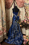 Vintage Mermaid Spaghetti Straps Royal Blue Taffeta Sleeveless Long Prom Dresses Formal Party Teens Evening Gowns HZ0311