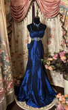 Vintage Mermaid Spaghetti Straps Royal Blue Taffeta Sleeveless Long Prom Dresses Formal Party Teens Evening Gowns HZ0311