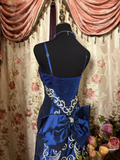Vintage Mermaid Spaghetti Straps Royal Blue Taffeta Sleeveless Long Prom Dresses Formal Party Teens Evening Gowns HZ0311