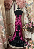 Vintage Mermaid Strapless Fuchsia Satin 70s Sleeveless With Ruffles Long Prom Dresses Formal Evening Gowns HZ0311