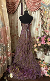 Vintage Mermaid Strapless Purple Organza 70s Sleeveless With Ruffles Long Prom Dresses Formal Evening Gowns HZ0311