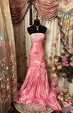 Gorgeous Mermaid Strapless Pink Organza 70s Sleeveless With Ruffles Long Prom Dresses Formal Evening Gowns HZ0311