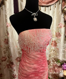 Gorgeous Mermaid Strapless Pink Organza 70s Sleeveless With Ruffles Long Prom Dresses Formal Evening Gowns HZ0311