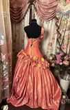 Dazzling Ball Gown One Shoulder Pink With Appliques Ruffle Layers Long Quinceanera Dresses Sweet 15 16 Birthday Gown HZ0311