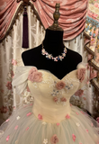 Dazzling Ball Gown Off The Shoulder Tulle With Appliques Ruffle Layers Long Quinceanera Dresses Sweet 15 16 Birthday Gown HZ0311