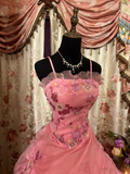 Dazzling Ball Gown Spaghetti Strap Pink Tulle With Appliques Ruffle Layers Long Quinceanera Dresses Sweet 15 16 Birthday Gown HZ0311