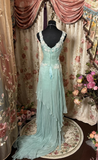 Gorgeous A Line Chiffon Blue Appliques 60s Sleeveless With Ruffles Long Prom Dresses Formal Evening Gowns HZ0311