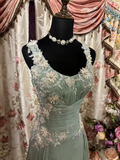 Gorgeous A Line Chiffon Blue Appliques 60s Sleeveless With Ruffles Long Prom Dresses Formal Evening Gowns HZ0311