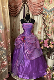 Dazzling Ball Gown Strapless Purple Organza With Beads Ruffle Layers Long Quinceanera Dresses Sweet 15 16 Birthday Gown HZ0311