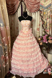 Cute Ball Gown Strapless Lace Tulle With Beads Ruffle Layers Long Quinceanera Dresses Sweet 15 16 Birthday Gown HZ0311