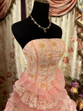 Cute Ball Gown Strapless Lace Tulle With Beads Ruffle Layers Long Quinceanera Dresses Sweet 15 16 Birthday Gown HZ0311