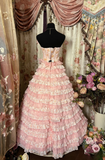 Cute Ball Gown Strapless Lace Tulle With Beads Ruffle Layers Long Quinceanera Dresses Sweet 15 16 Birthday Gown HZ0311