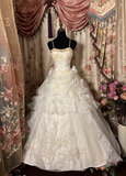 Retro Ball Gown Spaghetti Strap Organza Ivory 80s Fitted Corset Bride Gown Long Wedding Dresses Brides Dress HZ0311