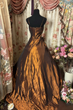 Dazzling Ball Gown Spaghetti Strap Brown With Beads Ruffle Long Quinceanera Dresses Sweet 15 16 Birthday Gown HZ0311