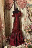 Vintage Mermaid Strapless Burgundy Dark Red Taffeta Prom Dresses Formal Party Teens Evening Gowns HZ0311