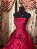 Dazzling Ball Gown Strapless Fuchsia Pink With Ruched Ruffle Long Quinceanera Dresses Sweet 15 16 Birthday Gown HZ0311