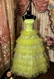 Noble Ball Gown Spaghetti Strap Bud Green With Ruched Ruffles Long Quinceanera Dresses Sweet 15 16 Birthday Gown HZ0311