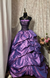 Noble Ball Gown Strapless Grape Taffeta With Ruched Ruffles Long Quinceanera Dresses Sweet 15 16 Birthday Gown HZ0311