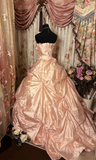 Noble Ball Gown Strapless Blush Pink Taffeta With Lace Ruched Ruffles Long Quinceanera Dresses Sweet 15 16 Birthday Gown HZ0311