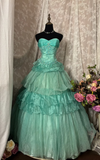 Noble Ball Gown Sweetheart Blue Tulle With Appliqued Lace Ruched Ruffles Long Quinceanera Dresses Sweet 15 16 Birthday Gown HZ0311