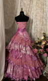Graceful Ball Gown Strapless Lilac Organza With Appliqued Lace Ruched Ruffles Long Quinceanera Dresses Sweet 15 16 Birthday Gown HZ0311