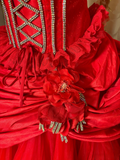 Princess Ball Gown Strapless Red Tulle With Ruffles Ruched Long Aesthetic Quinceanera Dresses Sweet 15 16 Birthday Gown HZ0311