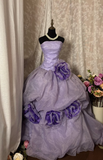 Princess Ball Gown Strapless Lilac Sleeveless With Ruffles Ruched Long Aesthetic Quinceanera Dresses Sweet 15 16 Birthday Gown HZ0311